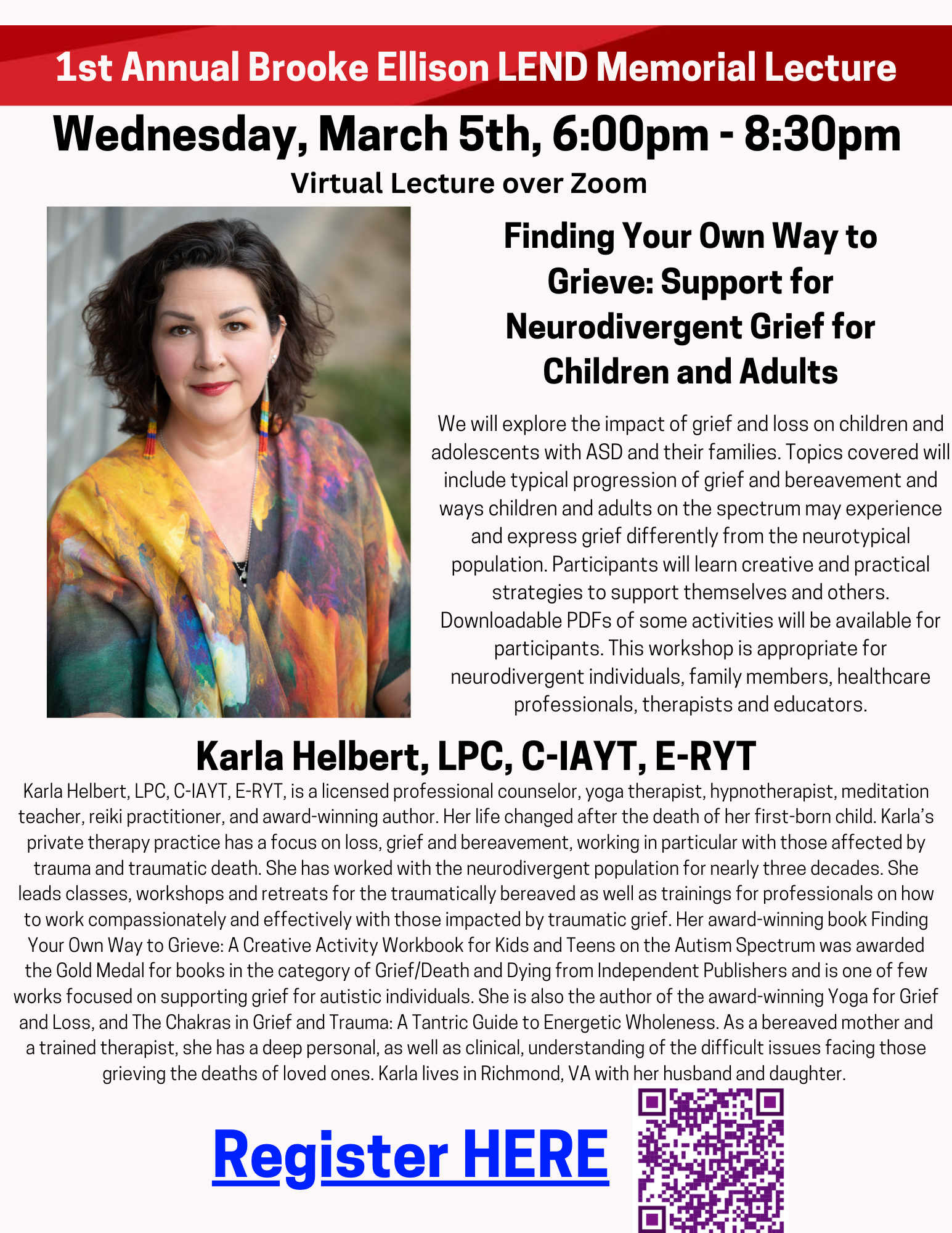 1st Annual Brooke Ellison LEND Memorial Lecture: Finding Your Own Way to Grieve: Support for Neurodivergent Grief for Children and Adults.